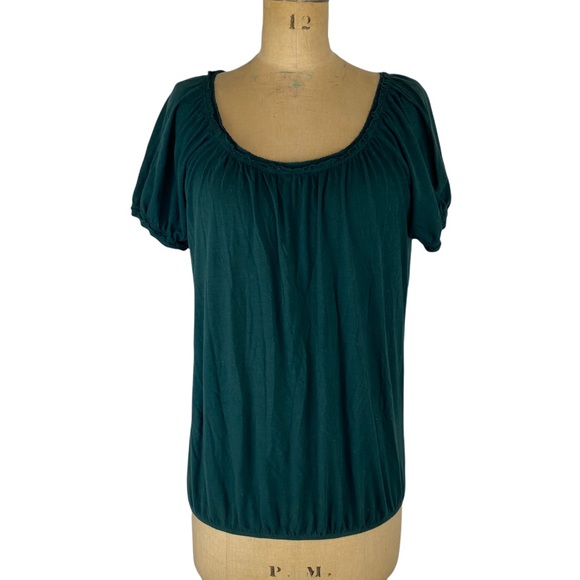 Michael Stars Tops - Michael Stars Green Supima Cotton Gathered Detail Bubble Hem T-Shirt